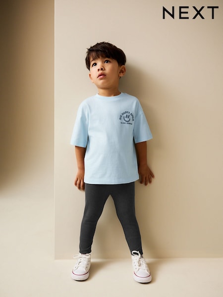 أزرق - Short Sleeves 100% Cotton T-Shirt and Leggings Set (3mths-7yrs) (H56295) | ‏42 ر.ق. - ‏62 ر.ق.