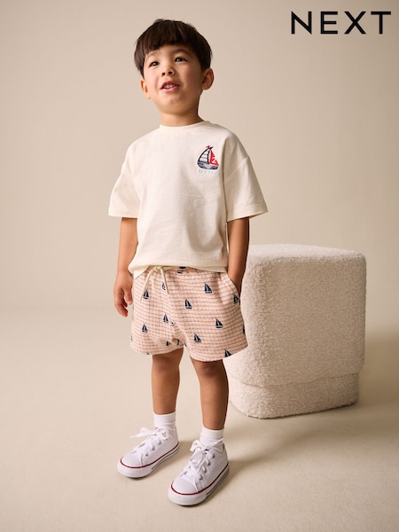 White Boat Embroidery Short Sleeve T-Shirt and Shorts Set (3mths-7yrs) (H56301) | AED61 - AED81