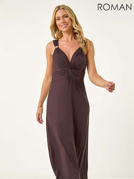 Roman Brown Petite Petite Twist Front Stretch Strappy Dress (H56413) | € 86