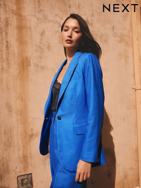 Cobalt Blue - Linen Rich Single Breasted Blazer
