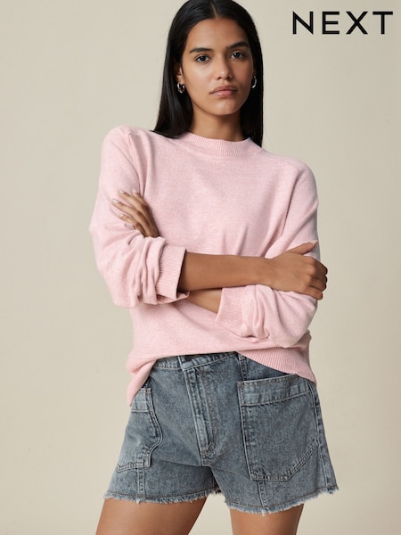 Blush Pink Cosy Soft Touch Long Sleeve Crewneck Jumper Top (H56666) | €32.50