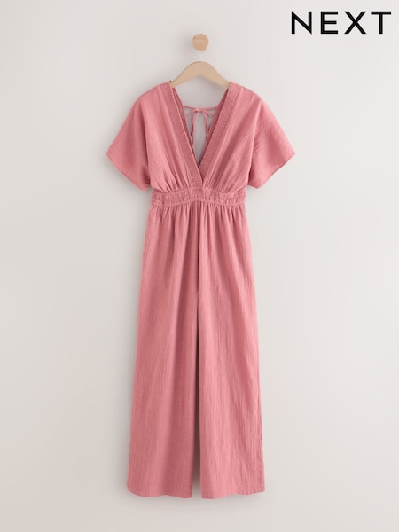 Pink Sleeved Wide Leg Jumpsuit (H56727) | AED176