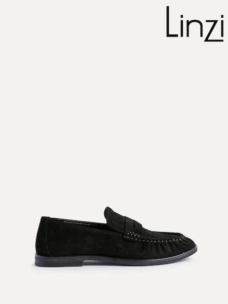 Preto escuro - Linzi Belmont Suede Leather Ruched Loafers (H56782) | R$ 415