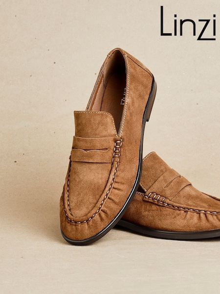 Linzi Tan Belmont Suede Leather Ruched Loafers (H56783) | R$ 415