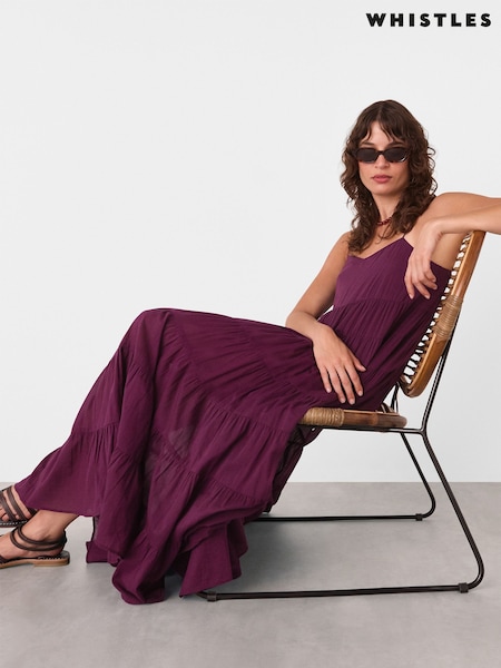 Whistles Purple 100% Cotton Tiered Maxi Sun Dress (H56792) | R$ 1.375