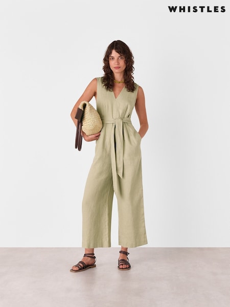 Whistles Nude Belted Seamed 100% Cotton Jumpsuit (H56801) | €190
