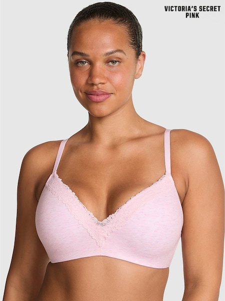 Victoria's Secret PINK Petal Pink Non Wired Push Up Cotton Heather Lace Trim Bra (H56900) | €41.50