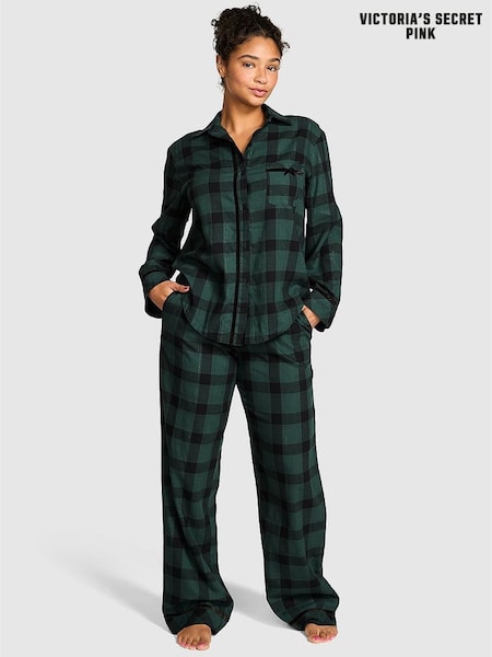 Victoria's Secret PINK Deep Forest Green Tartan Flannel Pyjamas Set (H56909) | €70