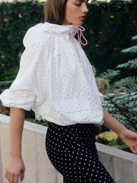 Black/White Polka Dot - Cropped Capri Denim Jeans