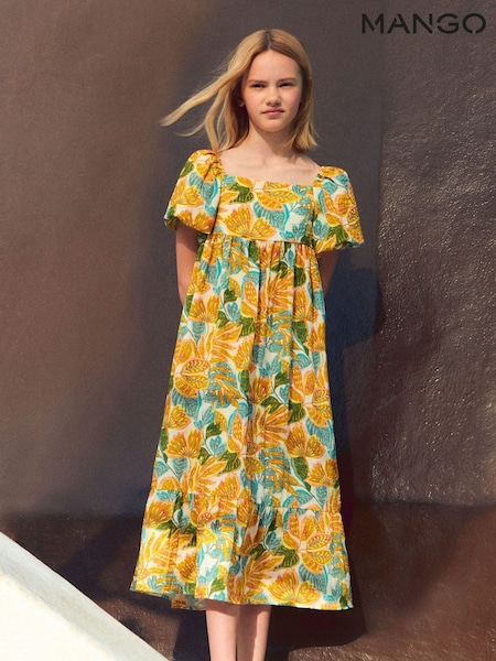Mango Yellow Patterned Short Sleeve Maxi Dress (H57055) | €51
