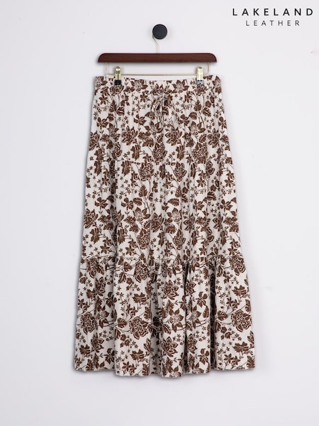 Lakeland Clothing Scarlett Linen Blend Midi Brown Skirt (H57066) | ‏226‏₪