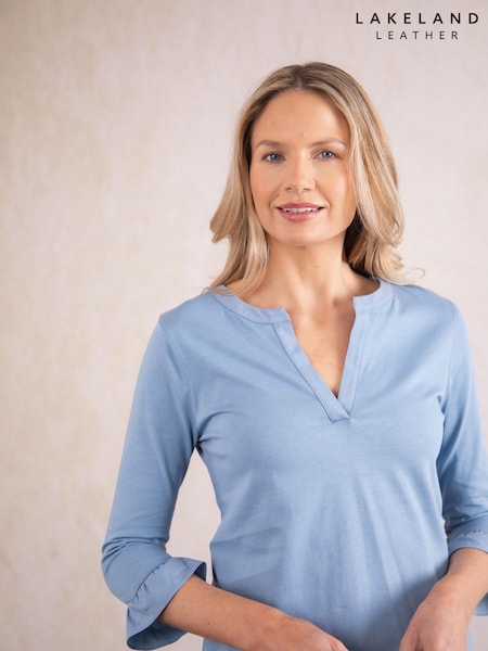 Lakeland Clothing Blue 100% Cotton Grace V-Neck Blouse (H57076) | 261 LEI
