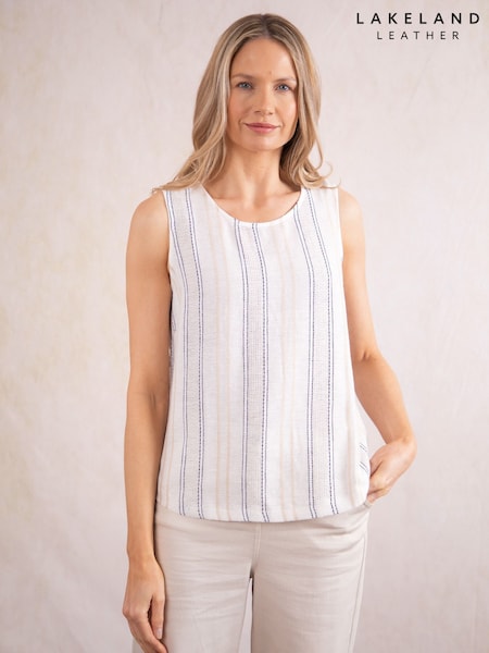 Lakeland Clothing Cream Ellery Linen Blend Stripe Blouse (H57077) | R$ 295