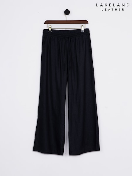Lakeland Clothing Sarah Wide Leg Linen Blend Black Trousers (H57080) | ₪176