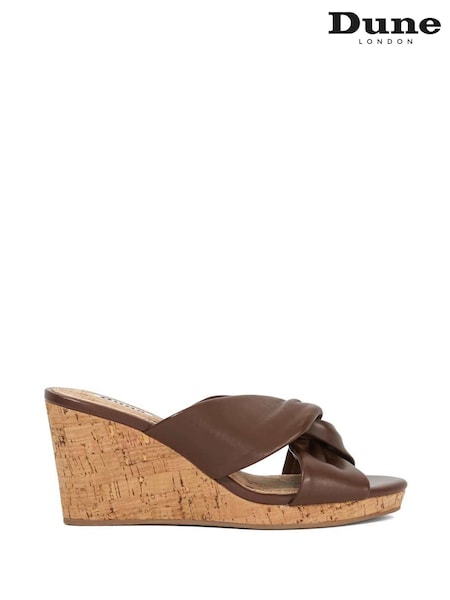 Dune London Brown Kacee Twist Knot Wedge Mule Sandals (H57089) | AZN 248