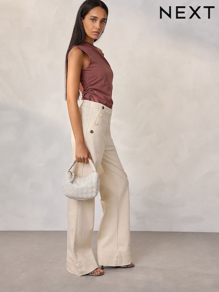 Ecru Gold Button Front Wide Leg Jeans (H57123) | €51
