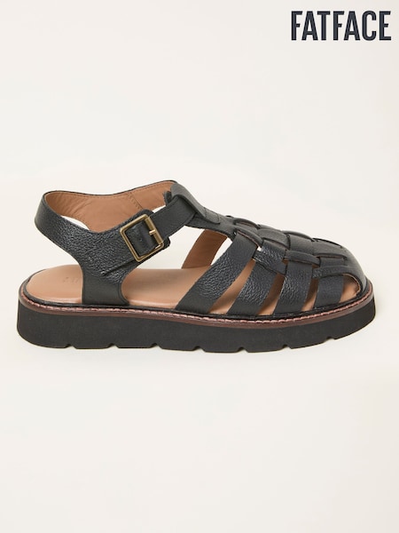 FatFace Cali Black Leather Fisherman Sandal (H57157) | €86