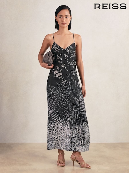 Reiss Navy Lornie Printed Maxi Slip Dress (H57206) | €295