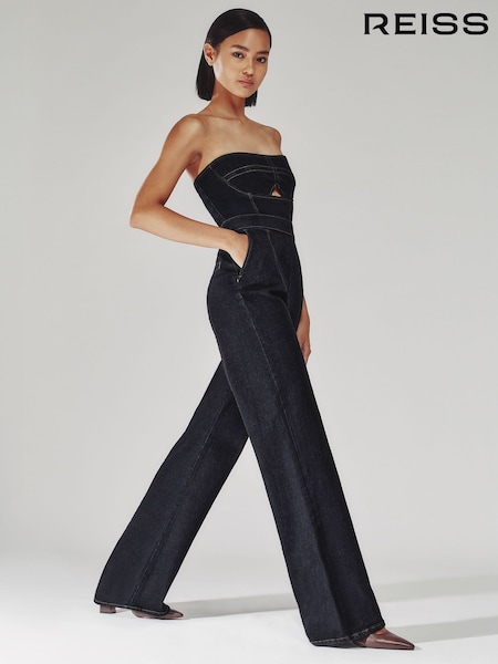 Reiss Indigo Blue Tylie Strapless Wide-Leg Denim Jumpsuit (H57232) | € 359