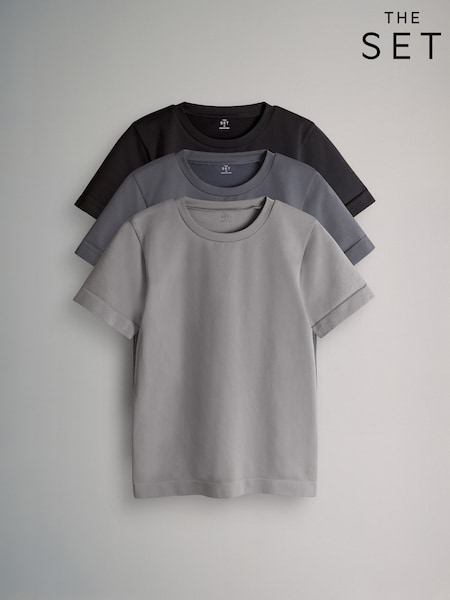 The Set 3 Pack Active Smoothing Sports T-Shirt Black/Charcoal/Grey (H57289) | AED151