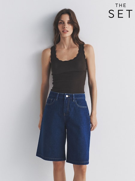 The Set 2 Pack Denim Bermuda Shorts Mid Blue/Ecru (H57330) | AED204