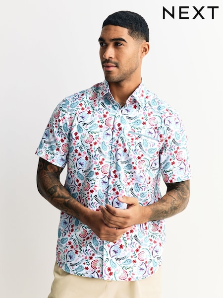 Multi Colour Jacobean Floral Regular Fit Short Sleeve Shirt (H57364) | 173 QAR