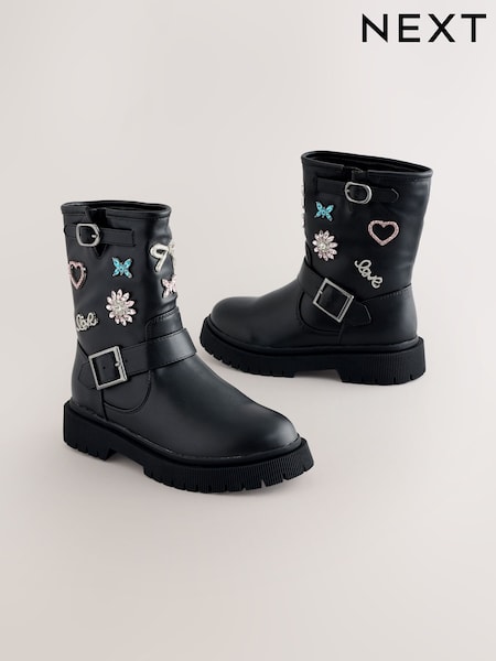 Black Embellished Brooch Boots (H57399) | € 51 - € 61