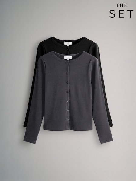 أسود/رمادي - The Set 2 Pack Soft Touch Ribbed Long Sleeve Cardigan (H57424) | ‏146 د.إ.‏