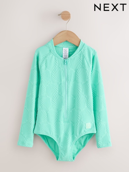 Mint Green Shell Textured Long Sleeve Sunsafe Swimsuit (3-16yrs) (H57451) | OMR10 - OMR13