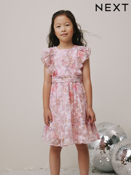 Pink Floral Ruffle Party Dress (3-16yrs) (H57463) | R$ 225 - R$ 285