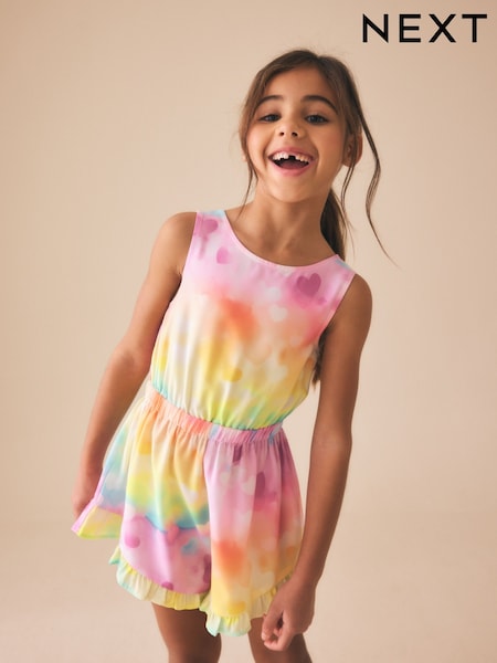 Rainbow Heart Brights Open Back Ruffle Hem Playsuit (3-16yrs) (H57497) | AED61 - AED86