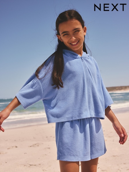 Blue Towelling Zip Hoodie And Shorts Set (3-16yrs) (H57548) | PEN 151 - PEN 193