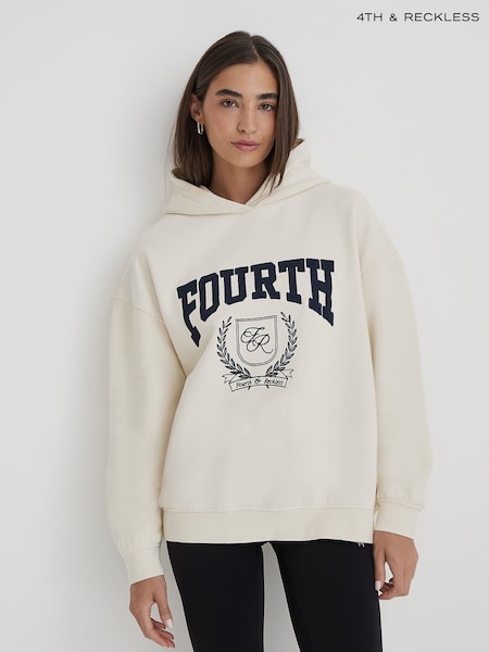 4th & Reckless Cream Oversized Fourth Varsity Emblem Harlow Hoodie (H57608) | €69