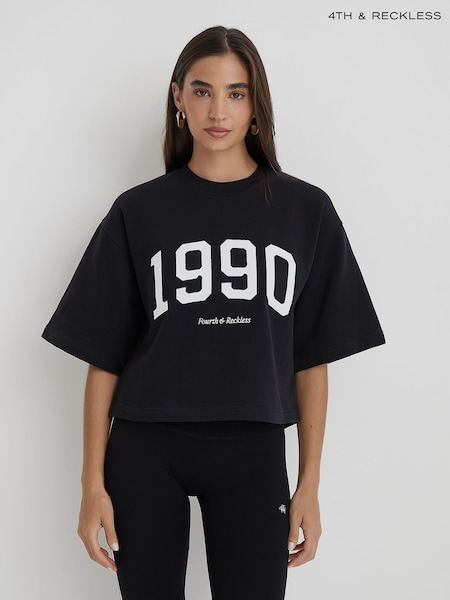 4th & Reckless Black Oversized 1990 Graphic Print Boxy Benley Sweatshirt (H57619) | €44