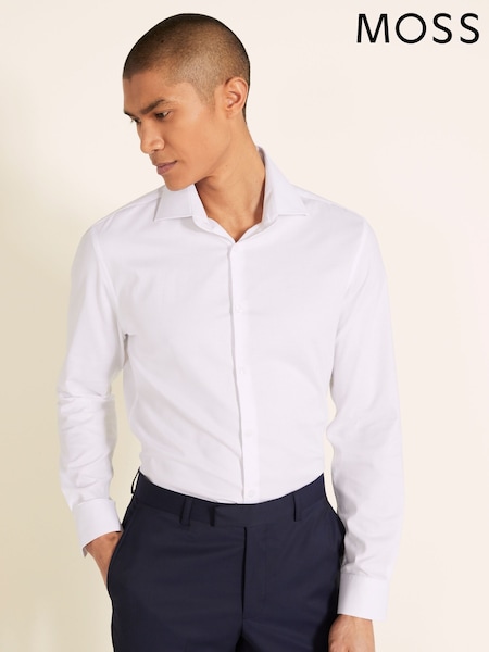 MOSS White Slim Fit Dobby Stretch Shirt (H57692) | €57