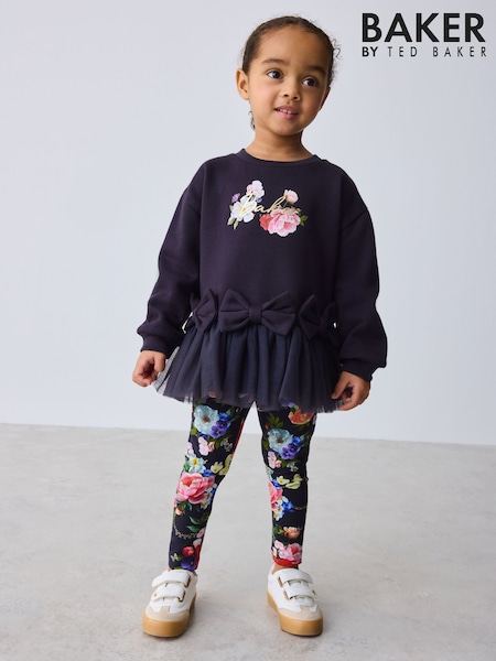 Baker by Ted Baker 2 Piece Bow Mesh Hem Sweat Top & Leggings Set (H57776) | AED209 - AED221