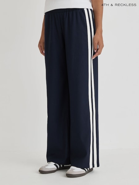 4th & Reckless Blue Side Stripe Wide Leg Tammy Trousers (H57843) | AED262