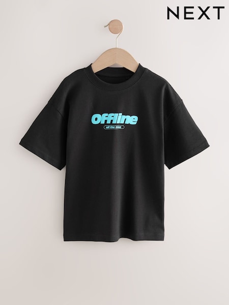 أسود Offline - Relaxed Fit Short Sleeve Graphic Print T-Shirt (3-16yrs) (H57856) | ‏36 د.إ.‏ - ‏ 51‏ د.إ.