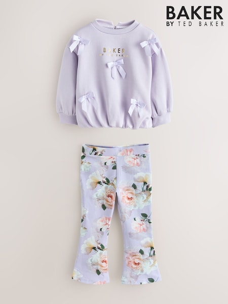 Baker by Ted Baker 2 Piece Satin Bow Bubble Hem Sweat Top & Flare Leggings Set (H57868) | AED209 - AED227