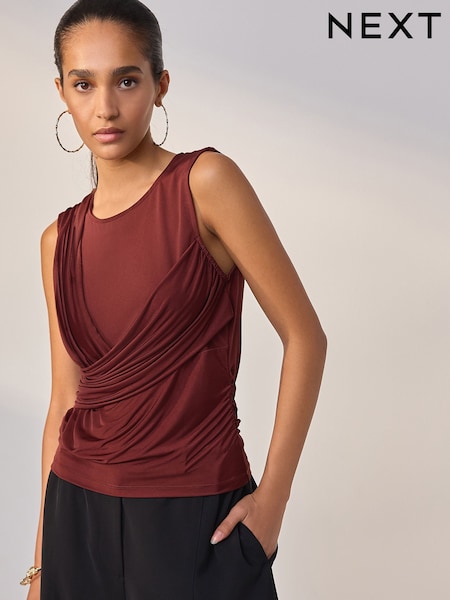 Cherry Red Sleevless Ruched Drape Front Top (H57880) | €28