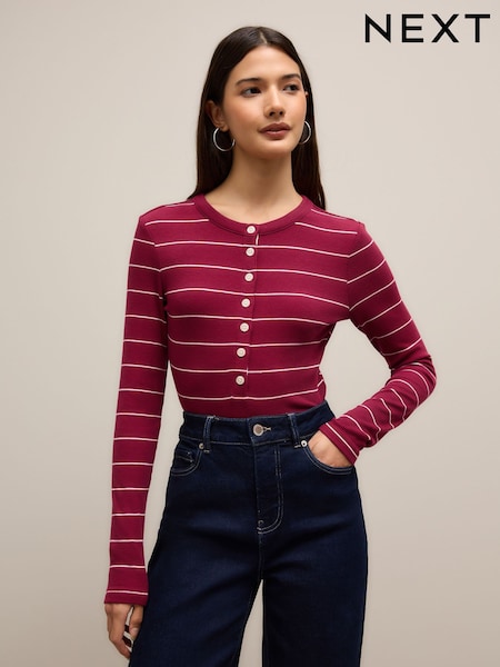 Red/Ecru Stripe Long Sleeve Button Henley Top (H57882) | €41.50