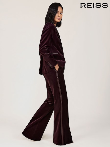 عنابي - Reiss Elia Velvet Tuxedo-Stripe Flared Trousers (H58089) | ‏1,296 د.إ.‏