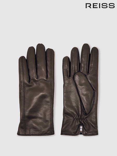 Reiss Chocolate Giselle Leather Gloves (H58093) | €75