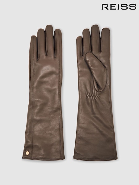 Reiss Taupe Iris Long Leather Gloves (H58100) | €130