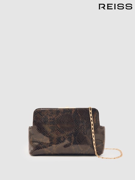 Reiss Bethany Leather Snake-Effect Frame Clutch Bag (H58104) | ‏1,138 د.إ.‏