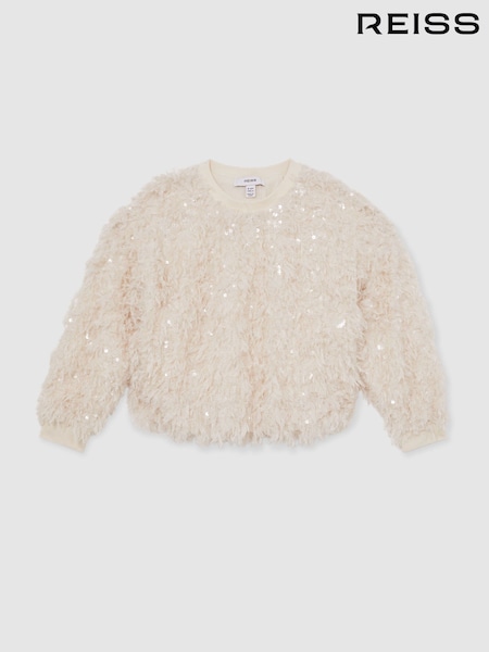 Reiss Ivory Roxy Fluffy Sequin-Embellished Top (H58111) | AED504