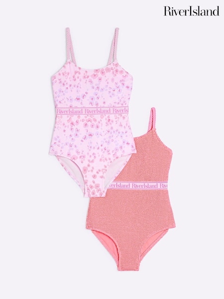River Island Pink Girls Print Swimsuits 2 Pack (H58137) | 1,562 UAH