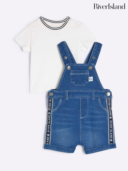 River Island Blue Baby Boy Denim Short Dungarees (H58156) | €32