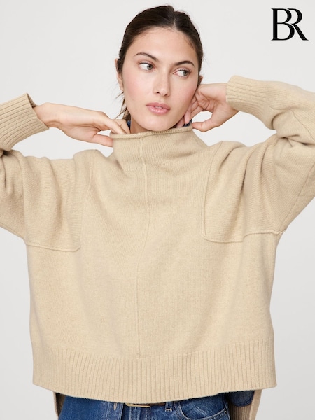 beis - Banana Republic Oversized Merino-Cotton Alto-Low Funnel Neck Jumper (H58211) | 170 €