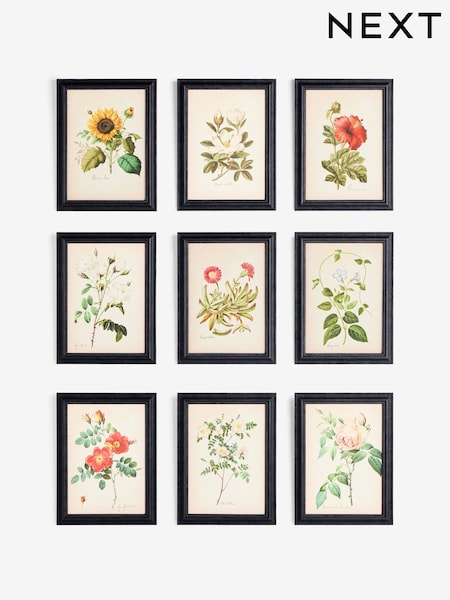 Set of 9 Multi Floral Textured Print Framed Wall Art (H58256) | €93
